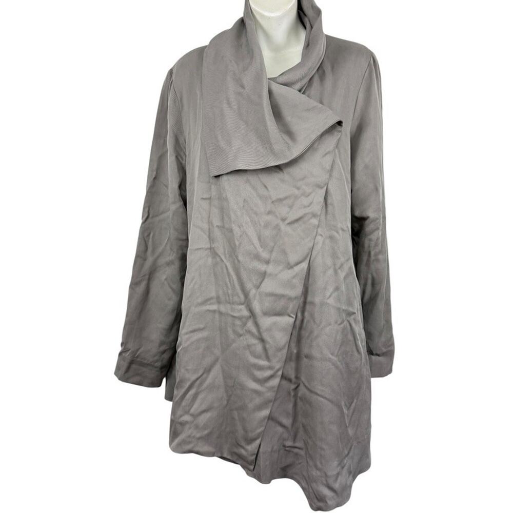 Garnet Hill Asymmetrical Gray Collared Jacket Blazer Lined Tencel Lyocell sz 12